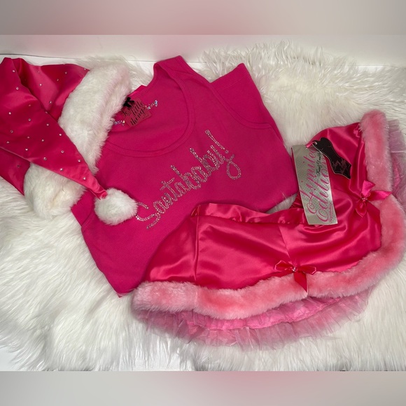 Vintage VS Santa Baby Sexy Little Things Outfit Skirt Tank Top Hat Pink